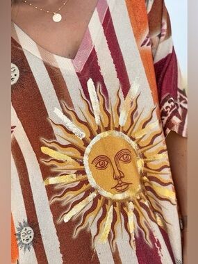 MADE IN ITALY - BOHO SUN PRINT MIDI DRESS – (Fits up to US 14) – WORN ONCE